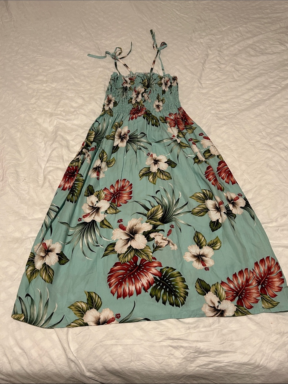 Womens Teal Tropical Floral Sundress